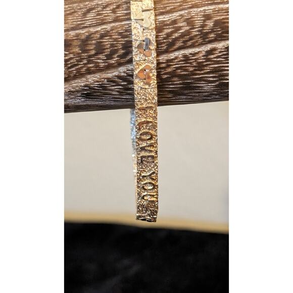 Vintage Silver Tone Silver Nugget 'I Love You' Bracelet W/ Fold Over Clasp - Picture 8 of 8